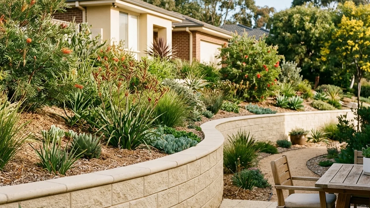 Illustrative besser block retaining walls supporting a raised garden
