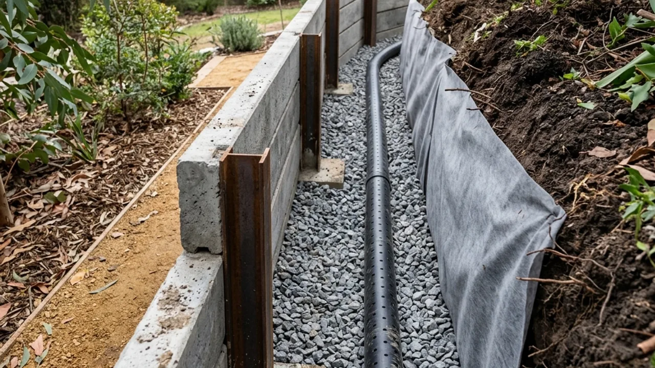 Illustrative retaining wall drainage supporting a raised garden